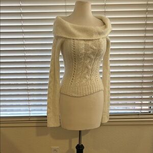 Hollister Off-Shoulder Cable Knit Sweater - Cream